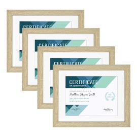 MCS Studio Gallery Matted Document Frame Set, 11 x 14 Matted Certificate Frames Fit 8.5 x 11 Diplomas, Documents & Certificates, Natural Woodgrain, 4-Pack