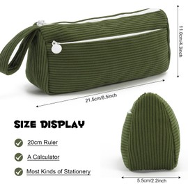 Pencil Case Corduroy Cute Pencil Pouch Pencil Cases with Practical Zip Makeup Bag Stationery Pouch for School Teenage Boys Girls Adult (Green)