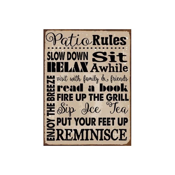 Homebody Accents Patio Rules Metal Sign, Motivational Rules to Live by, Positive Thinking, Modern Decor