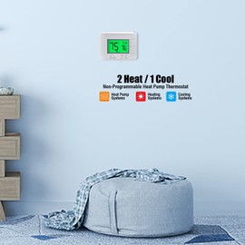 Garystat Non-Programmable Heat Pump Thermostat for House 2 Heat/1 Cool, with Temperature & Humidity Monitor and Large Green LCD