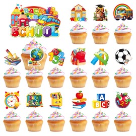 Back to School Cupcake Toppers Decorations – VARACL 32PCS Book, School Safe Cupcakes & Teacher Cupcake Toppers for the First Day of School Party,Kindergarten,Preschool Classroom Party Supplies