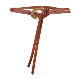 Block Garden Women Genuine Leather Tie Belt Golden Buckle Double Strap Belts, Brown