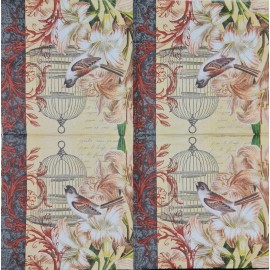 TWO Individual Napkins Birds Lily Flowers Lunch Decoupag