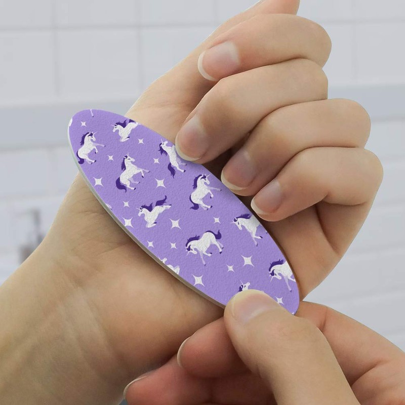 Frolicking Unicorns White Purple Pattern Double-Sided Oval Nail File Emery