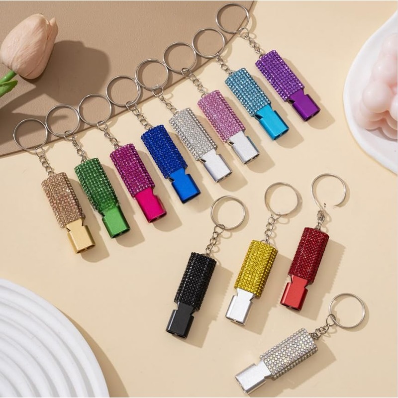 Bling Safety Survival Whistles, 2Pcs Bling Emergency Whistles with Keychain