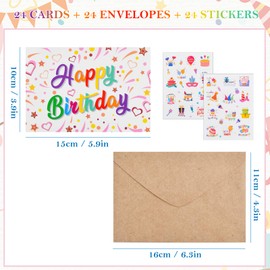 Birthday Cards Set with Envelope, Pack of 24 Birthday Cards, Folding Cards with Envelopes, Blank Cards for Birthday for Men and Women