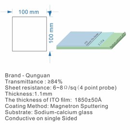 ITO Coated Conductive Glass Substrates 100mm×100mm Slides superconducting Low Resistance 7 ohm/sq (6 Pcs)