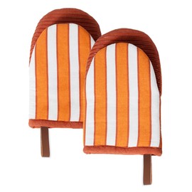 Folkulture Oven Mitts - Set of 2 (5.75"x9") | Oven Mitts with Hanging Loop for Cooking Gifts for Women, Kitchen Decor| 100% Cotton, Silicone Heat Resistant Mini Mitts - House Warming Gifts (Orange)