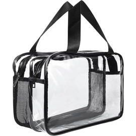 AWAVM Clear Toiletry Bag, Large Clear Travel Toiletries Bag Thickened PVC Waterproof Makeup Bags with Handles Plastic Cosmetic Bag Travel Wash Bag with Zippers,Travel Wash Bag for Women Girls Men