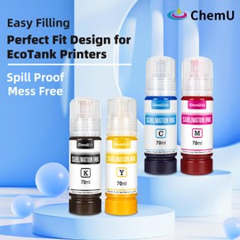 ChemU Sublimation Ink Replacement for Epson 502 Ink Bottles for Epson ET-2800 ET-15000 ET-2803 ET-2850 ET2400 ET2720 ET2760 ET2750 ET4800 Inkjet Printers Heat Press Transfer on Mugs T-Shirts