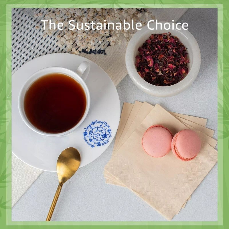 Ibambo Bamboo Cocktail Napkins - 50 Pack, 2-Ply, Ecofriendly Beverage