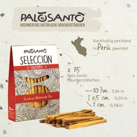 PALOSANTO - Palo Santo Incense Wood - Seleccion Incense Sticks - Natural Incense - Intense and Sweet Aroma - Original Bursera Graveolens - Pack of 15