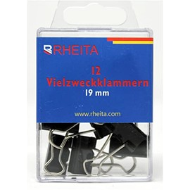 Rheita 1031-7 Foldback Clips 19 mm Black Pack of 12 in Transparent Box Black