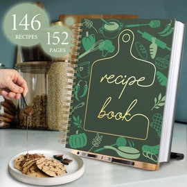 9''x11'' Recipe Book to Write in Your Own Recipes - Spiral Blank Cookbook 152 Pages Holds 146 Recipes - Elegant Waterproof Cover Big Recipe Journal - Easy to Use Layout（A4 Size - Olive Green）