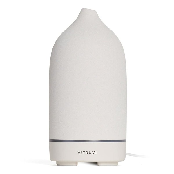 Vitruvi Stone Ultrasonic Aromatherapy Diffuser for Home Decor | White, 90ml Capacity