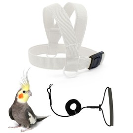 VANFAVORI Bird Harness with Buckle Clip and A Leash, Outdoor Flying Kit for Bird Parrots Cockatiel S Size Weight 85-105 Grams, White