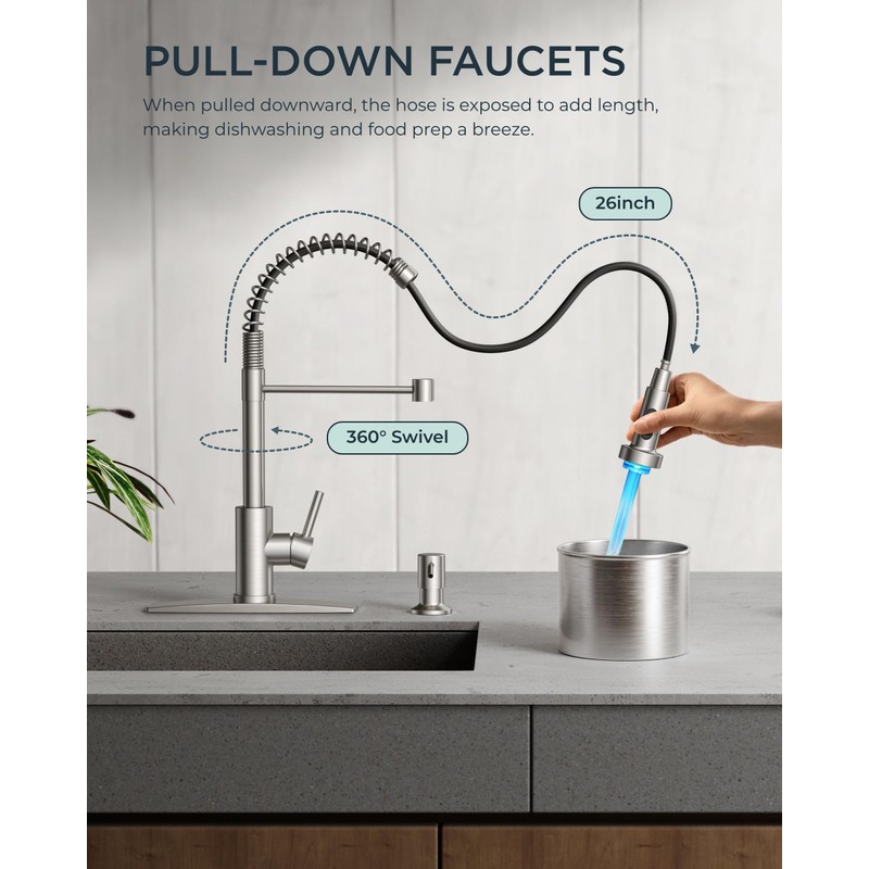 FORIOUS LED Kitchen Faucet with Pull Down Sprayer, Brushed Nickel
