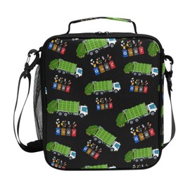 Garbage Truck Trash Recycling Lunch Box Insulated Lunch Bag Prep Kids Cooler Tote Freezable Shoulder Strap Waterproof Picnic Meal for School Office