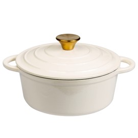 Lexi Home Cast Iron Enameled Dutch Oven Pot with Lid 6 qt, Sauce Pan, Pasta Server, Stove Top Pot, Dish for Sourdough Bread, Slow Cooking Chicken, Soup & More, Kitchen Cookware - Cream