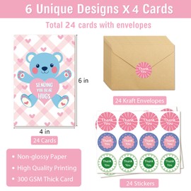 24 Cute Encouragement Card Set, Sweet Thinking of You Cards Pack with Envelopes, Colorful Support Card Bulk for Friend Family, 4 x 6 In(6 Designs, 4 Each)