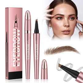 HQRKOTM Waterproof 3D Microblading Magic Eyebrow Pencil Microblading Eyebrow Pencil Dark Brown Eyebrow Pencil with 4 Fork Tip Applicator (Dark Brown)