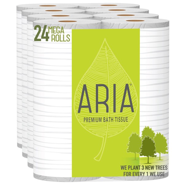 Aria Premium, Earth Friendly Toilet Paper, 24 Mega Rolls (4 Packs of 6 Mega Rolls)