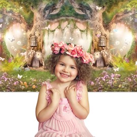 ZJRBJB Fairytale Forest Backdrop Fairytale Enchanted Forest Photo Backdrop Fantasy Jungle Photoshoot Background for Children Birthday Baby Shower Party Decor 7x5ft