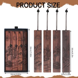 WSICSE 4Pcs Wood Bookmark for Men,Adventure Wooden Carving Book Mark Vintage Bookmark Gift for Men Book Lovers Birthday Present Students Teachers Appreciation