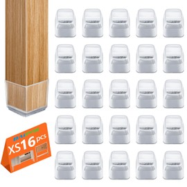 BAIPOK Stuhlbeinkappen Eckig, 16pcs Schutzkappen fr Stuhlbeine mit Filz, Bodenschoner fr Sthle, Klare Silikon Stuhlbeinschoner Zum Schutz von B?denSehr klein(17-22MM)