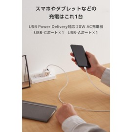 Elecom EC-AC12020WF Charger, Outlet, USB-C USB-A, 2 Ports, 20 W, PD Compatible, Foldable Plug, Shiro-chan