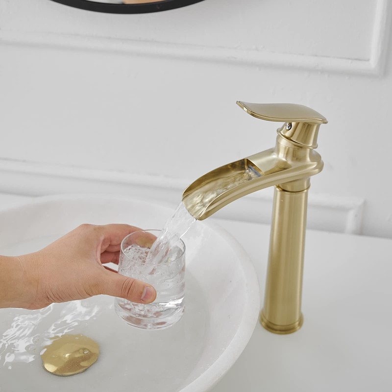 BWE Bathroom Vessel Sink Faucet Waterfall Spout Single Handle One