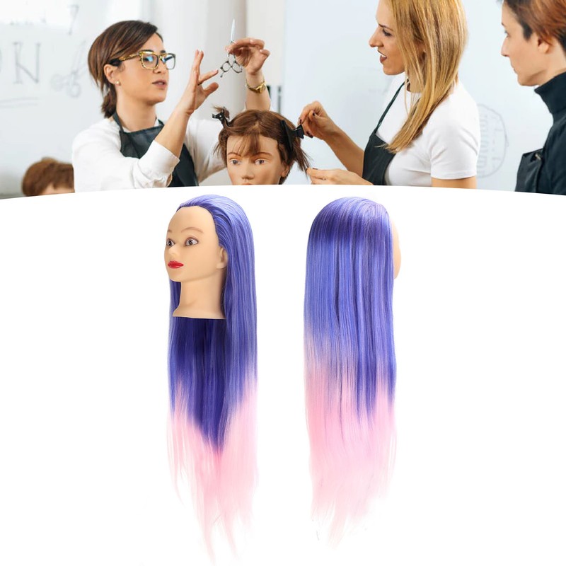 Mannequin Head Blue Pink Gradient Color High Temperature Synthetic Hair