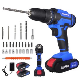 21V Cordless Drill Set, Power Drill Kit with 2 Li-ion Batteries and Charger, 3/8 inch Keyless Chuck, Electric Drill with Variable Speed, 25+1 Torque Setting Power Tools Kit and 26pcs Drill/Driver Bits