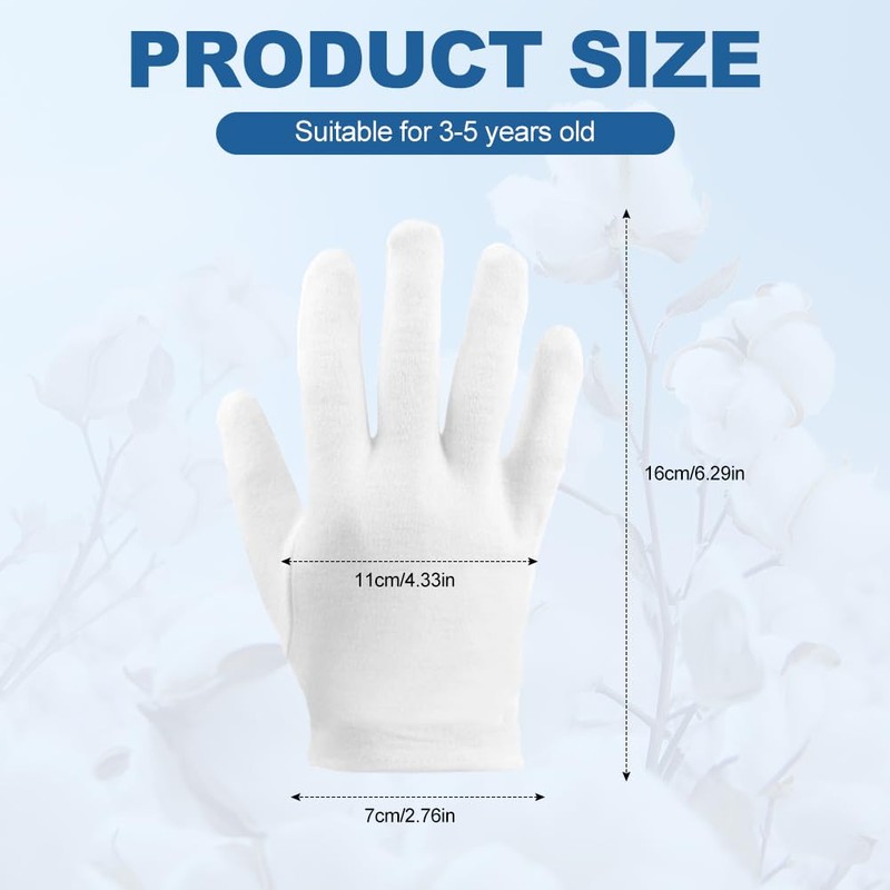 White Gloves Kids, 4 Pairs Washable and Reusable Cotton Moisturizing
