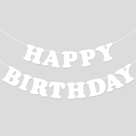 Adecortalk White Happy Birthday Banner Sign Birthday Backdrop Party Supplies for Kids Boys Girls Birthday Party Decorations