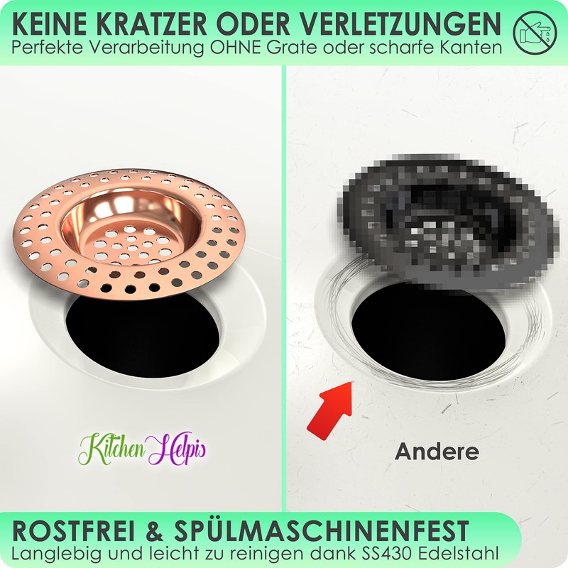 Kitchen Helpis® 2 x Sink Strainer Copper-Coloured Suitable for All