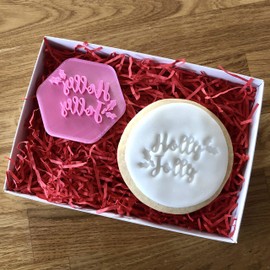 LissieLou Holly Jolly Cookie Stamp Christmas Theme Icing Fondant Embosser - Light Pink