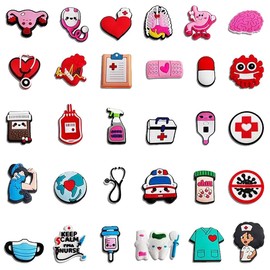 XBFOCNH Pack of 30 shoe badges, funny cartoon doctor nurse shoe charms, nurse accessories, decoration, PVC plug pins, shoe pendant for teens, women, boys, Plastic
