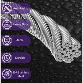 AFences 1/8 Inch Stainless Steel Cable 100FT - 7x7 Strand Aircraft Wire Rope with Loop Sleeve & Thimble - Heavy Duty for Deck Railing, String Light Hanging, Garden, Marine, DIY Projects