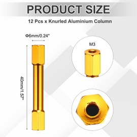 sourcing map 12 Pcs M3 x 40mm Knurled Aluminum Standoff Double-Head Spacer Column for FPV Drone RC Airplane Racing Car Simracing, Gold Tone