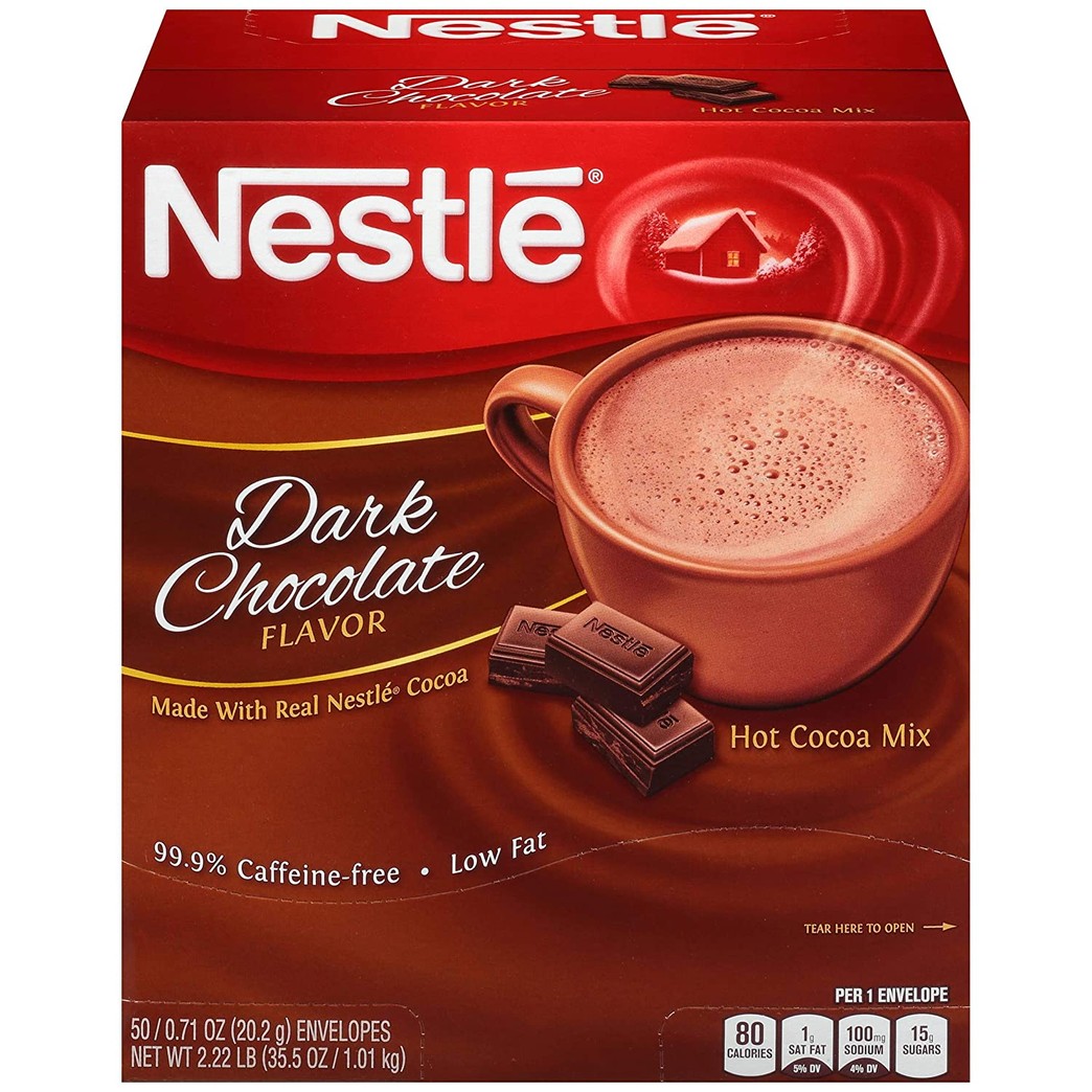 Nestle Dark Chocolate Hot Cocoa Mix - 50 single serve packets per box, 6 boxes per case