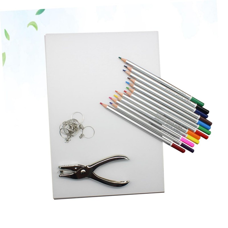 SEWACC 10sheets Unique Contraction Piece Heat-shrinkable Film Pencil Puncher Keychain