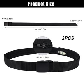 2 Stück Nylon Canvas Gürte mit Geheimfachl, 110 X 3.2cm Verstellbarer Keine Löcher Gürtel Belt Canvas Stoffgürtel, Verstellbarer Arbeitsgürtel Outdoor, für Reise, Dienstreise, Joggen (Schwarz)