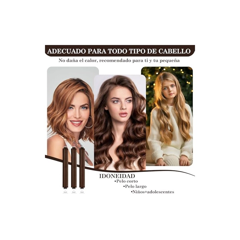 3pcs Rizadores De Pelo Sin Calor, Heatless Curls, Tubos para