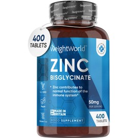 High Strength Zinc Tablets 50mg – 400 Vegan Zinc Bisglycinate Tablets 6+ Months Supply – High Absorption Zinc Supplements for Skin, Hair and Nail - Immunity Supplements for Men & Women