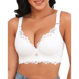 Svmer Push Up Lace Bra for Women Underwire Plus Size Comfortable Brassiere White 46DD