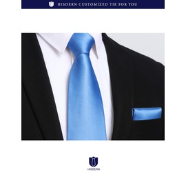 Hisdern TL-01S Men's Plain Necktie, Pocket Square Gift, Silky Sheen, 15 Colors, Washable, Business, Weddings, Graduation Gift, 05 blue, Free Size