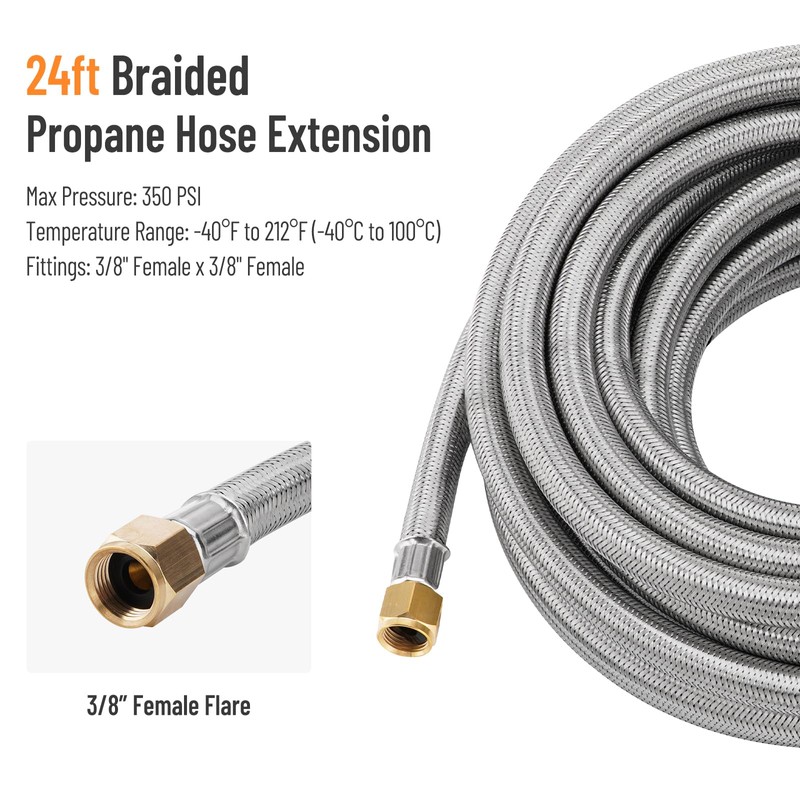 SPARKWHIZ 24Ft High Pressure Propane Hose Extension, 1LB Propane Tank