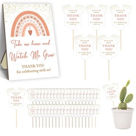 Baby Shower Party Favors - Watch Me Grow Succulent Tags Set, Including 1 Wooden Table Sign & 50 Tags, Mini Decorations for Succulents, Rainbow Design