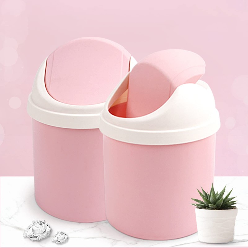 Sicheii 2Pcs Desktop Trash Can with Swing Lid & 120